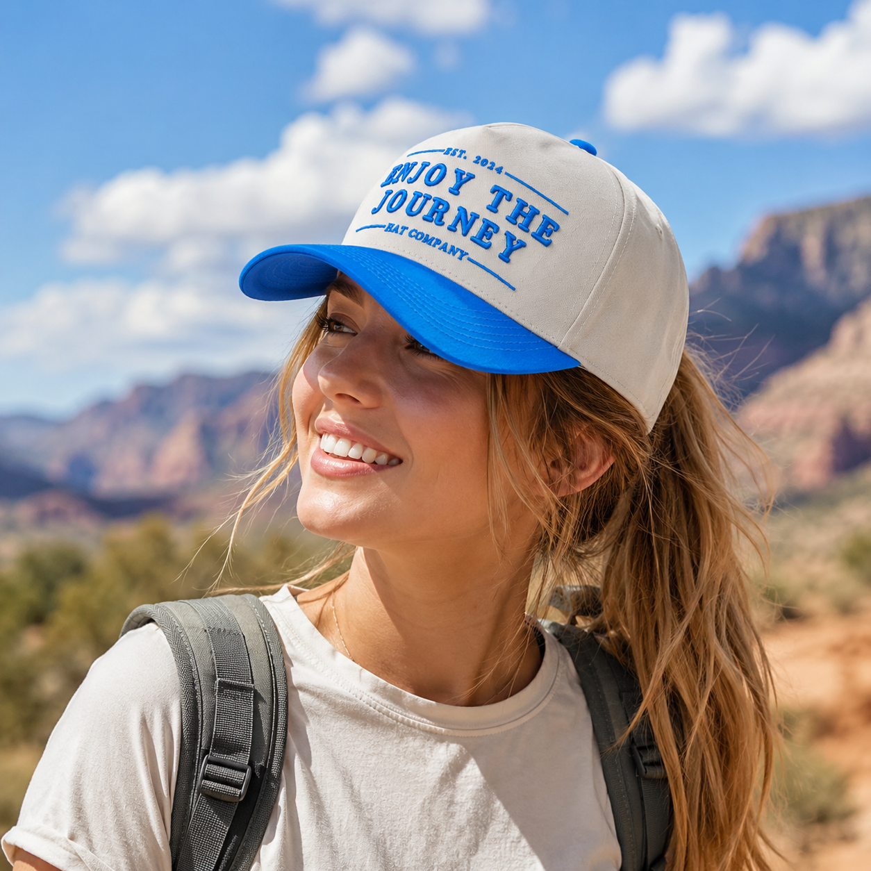 Two-Tone Cotton Twill Baseball Cap with 'Enjoy The Journey' 3D Embroidered Front Logo
