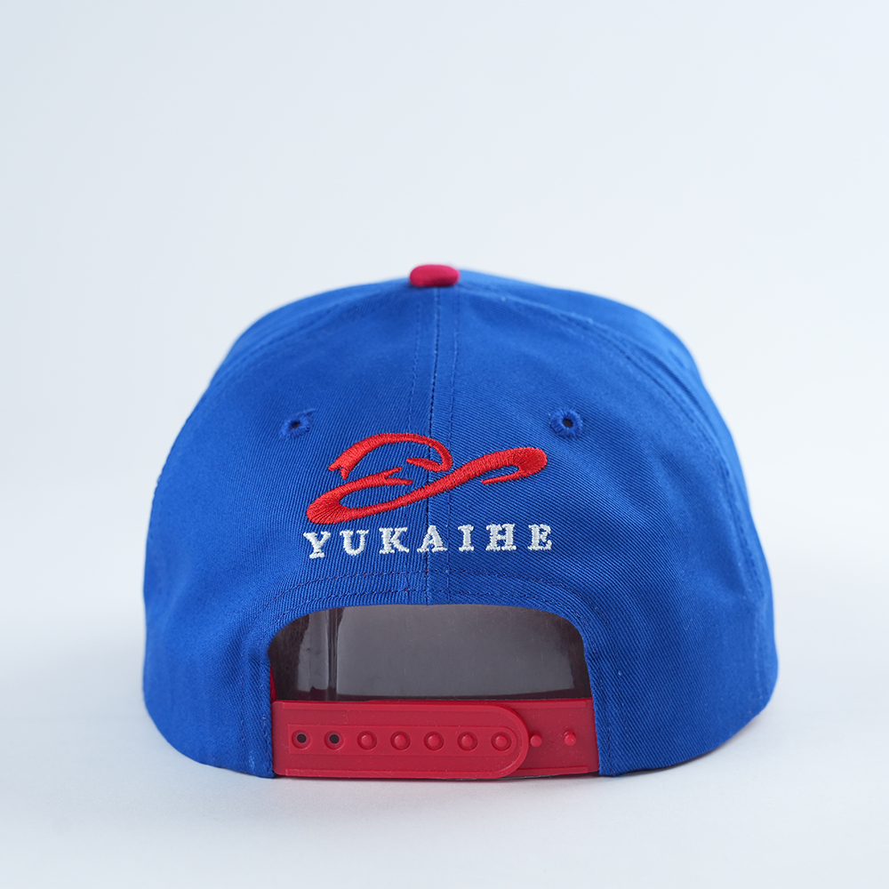Blue and Red Flat Embroidered Five-Panel Baseball Cap