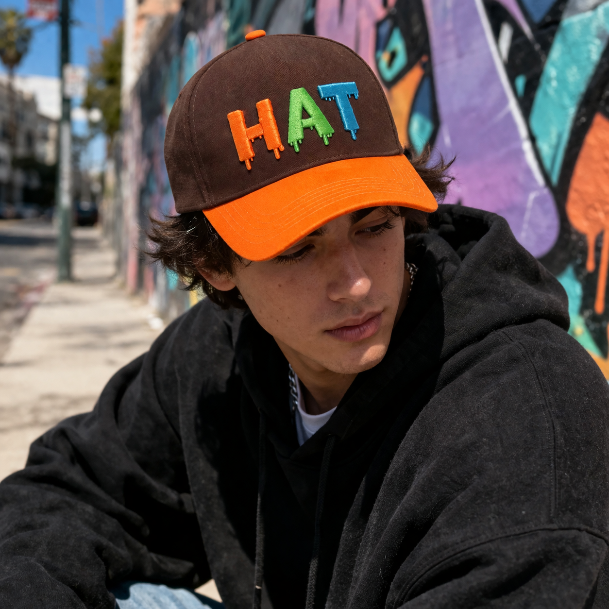 Two Tone Brown and Orange Baseball Cap with Colorful 3D GWM Letter Embroidery