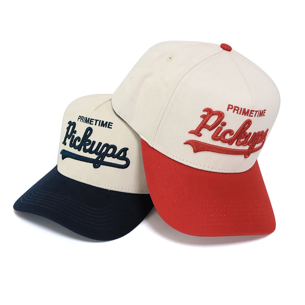 Vintage Two Tone Embroidered Logo Five Panel Cotton Twill Baseball Cap
