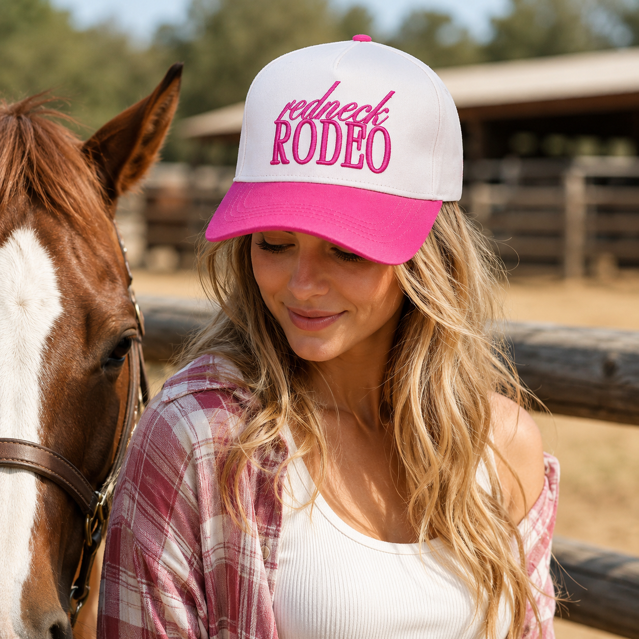 Redneck Rodeo Pink Brim Embroidered Baseball Cap