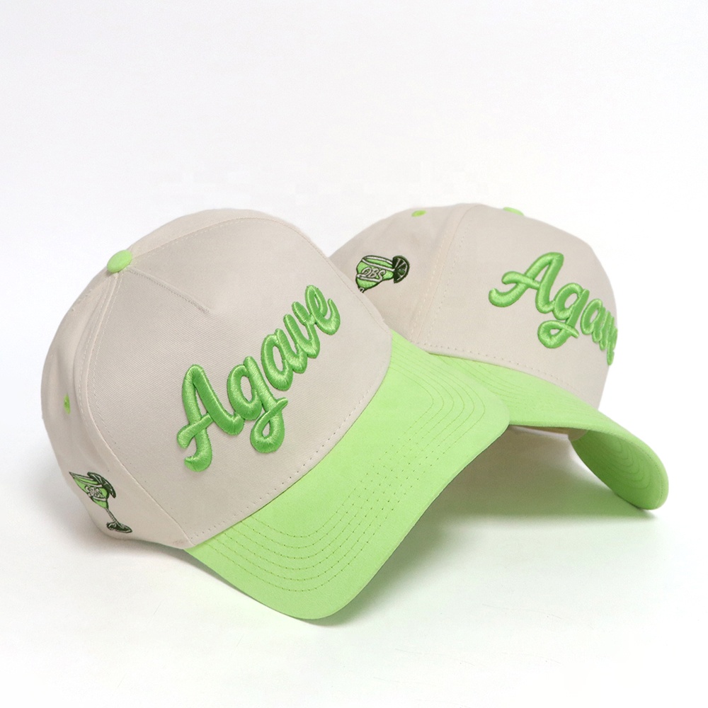 Agave 3D Embroidered Two Tone Cotton Twill 5 Panel Baseball Cap