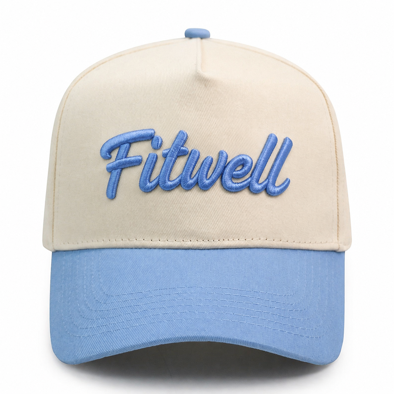 Two Tone Cotton Baseball Cap with Raised Embroidered Logo Adjustable Snapback Hat
