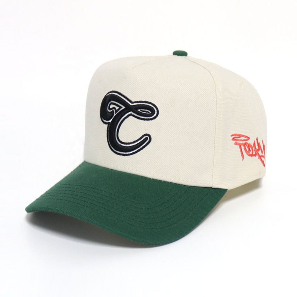 Two Tone Cotton Twill Baseball Cap with Raised Letter Embroidery 5 Panel Hat