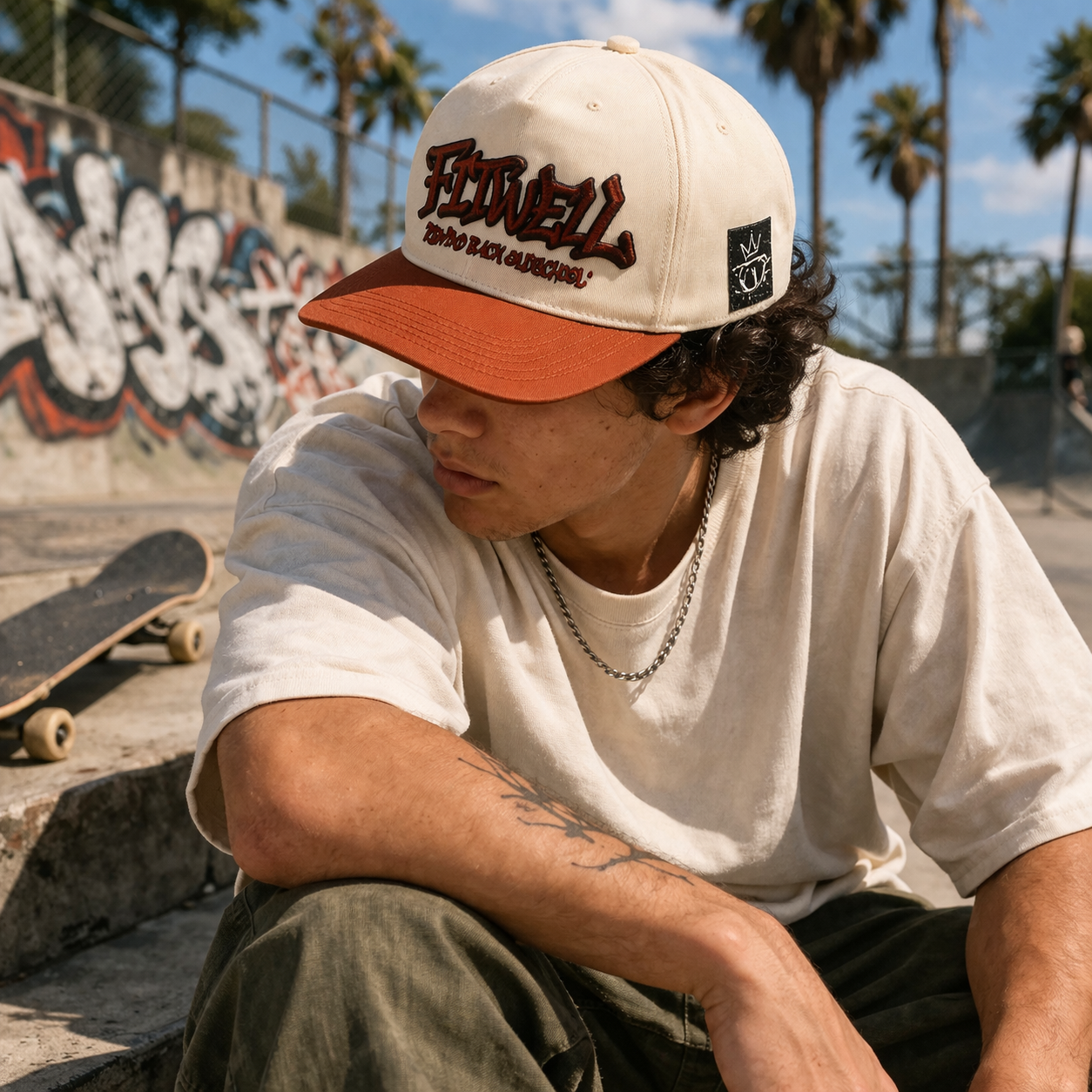 Skiztek Two Tone Cotton Twill Baseball Cap with Graffiti Style Embroidery