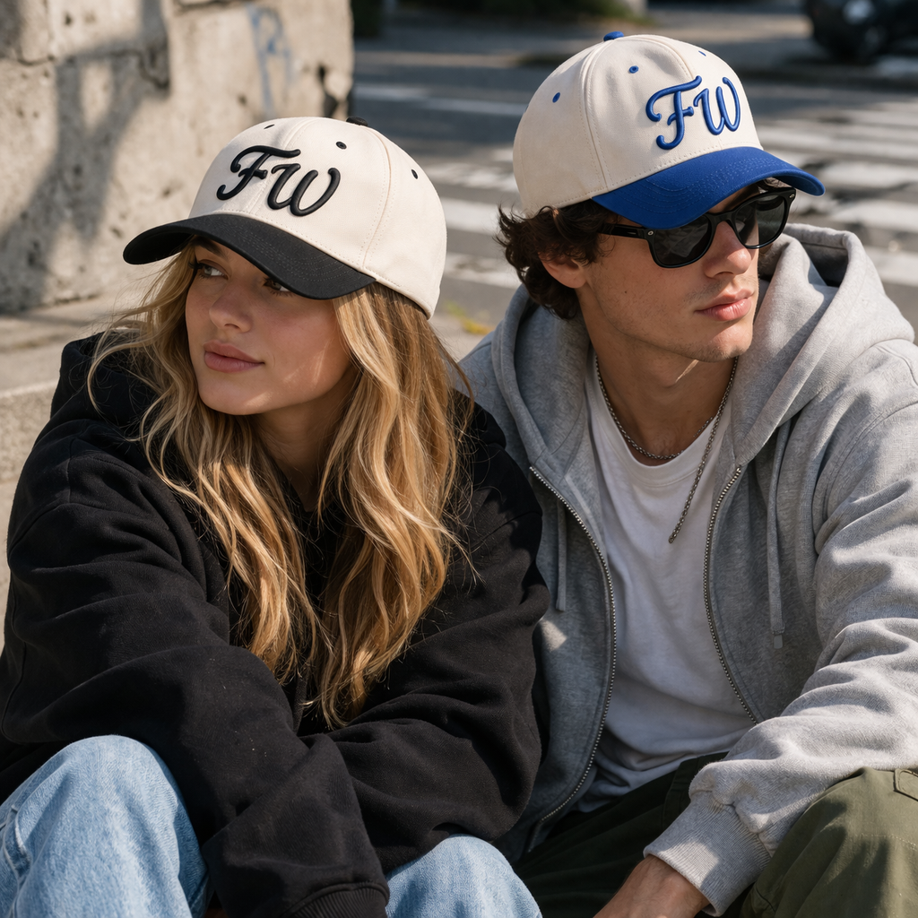 Two Tone 3D Embroidered Logo Cotton Twill Baseball Cap Set