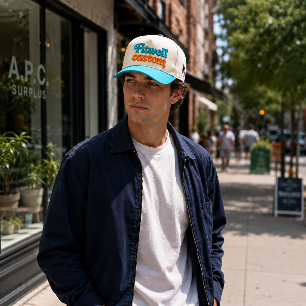 Beige and Turquoise Two-Tone 5-Panel Baseball Caps with Press Play Embroidery