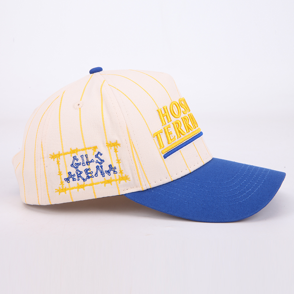 White and Blue Two Tone Embroidered Baseball Cap with Slogan Design Adjustable Cotton Twill Hat