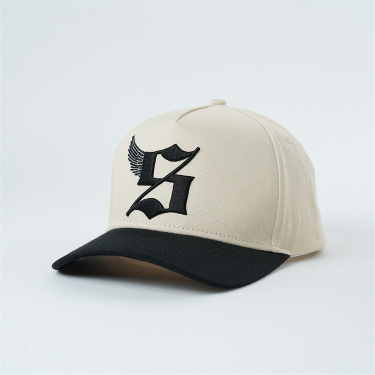 Cream and Black Two-Tone Embroidered Baseball Cap
