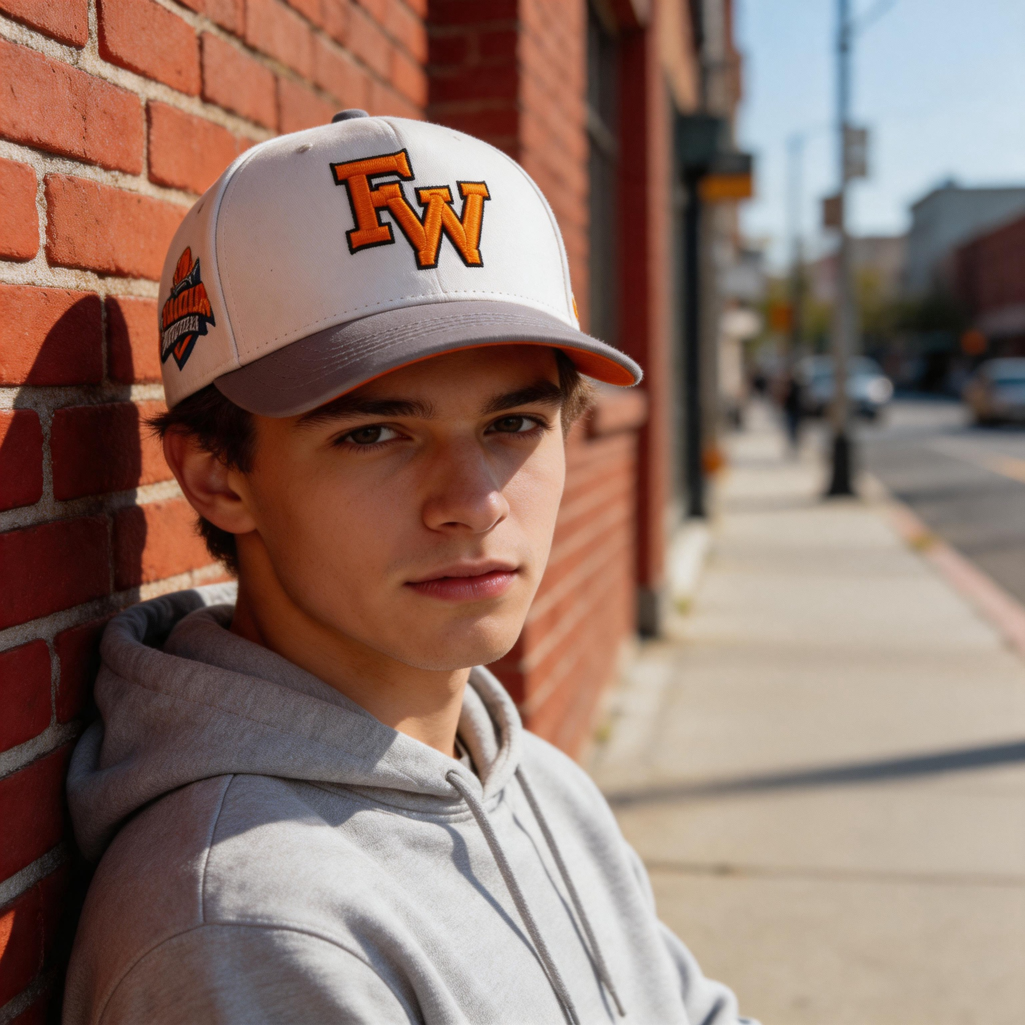 White and Gray Two Tone Cotton Baseball Cap with 3D Orange Embroidered Logo