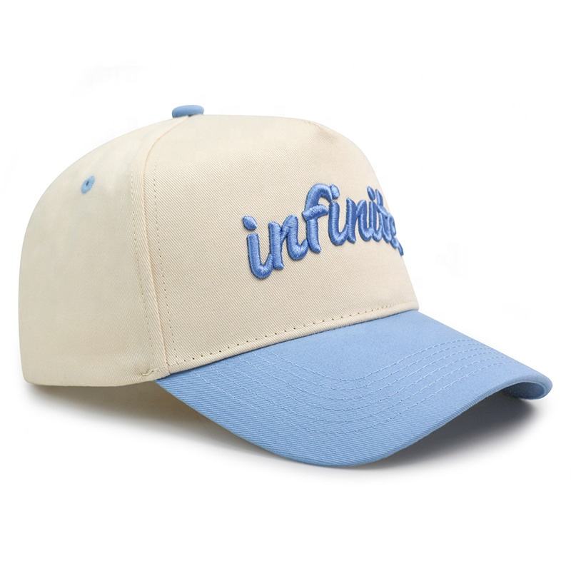 Two Tone Cotton Baseball Cap with Raised Embroidered Logo Adjustable Snapback Hat