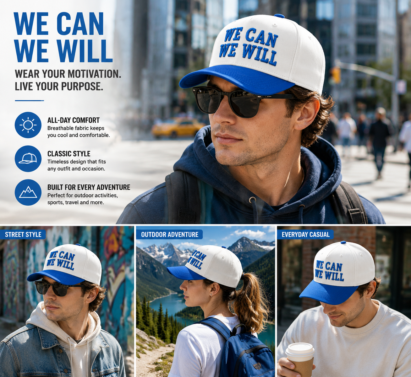 Ivory Royal Blue Two-Tone 3D Embroidered Baseball Cap