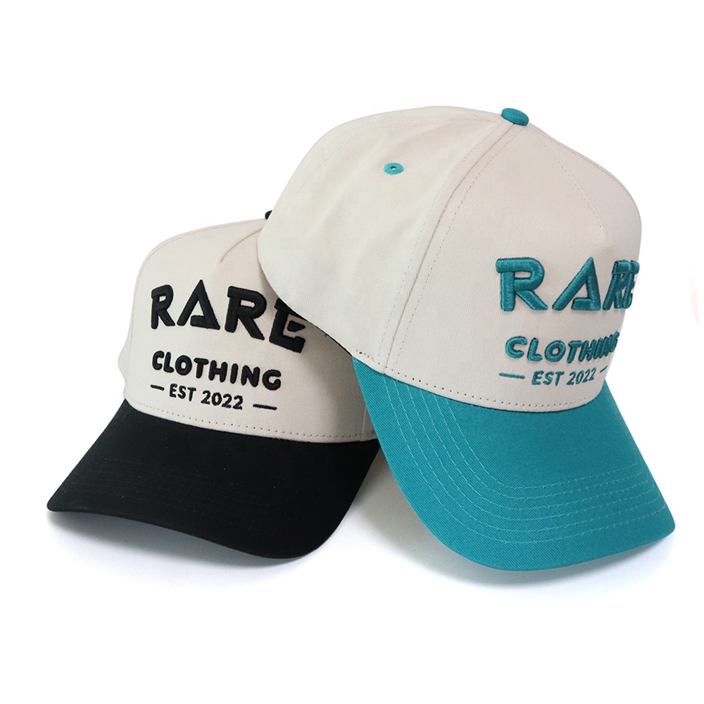 Ivory Two-Tone 5-Panel Baseball Cap with Raised Logo Embroidery