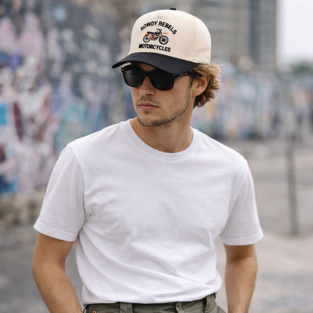 Two Tone Motorcycle Embroidered Cotton Twill Cap