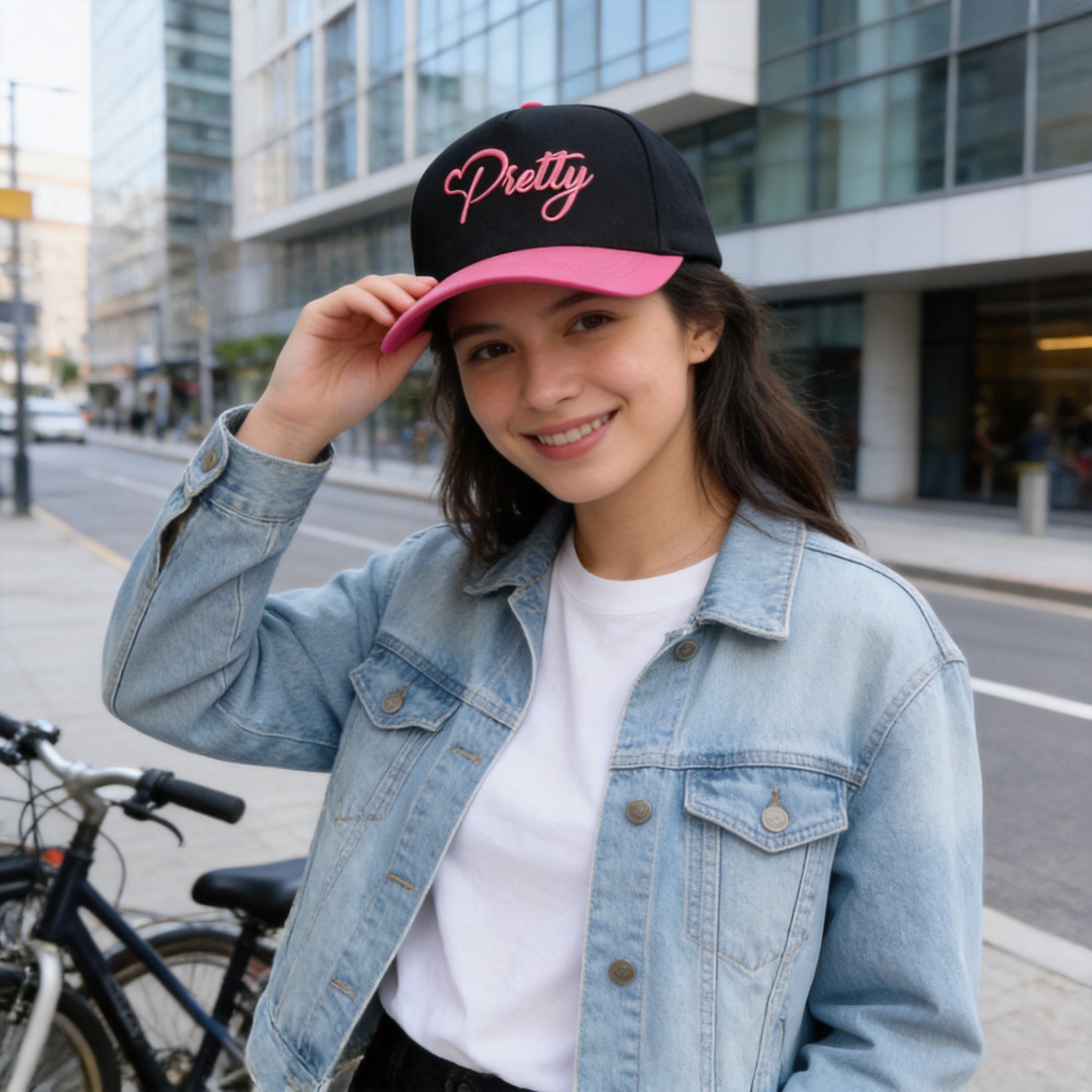 Black Pink Pretty Embroidered Two Tone Baseball Cap