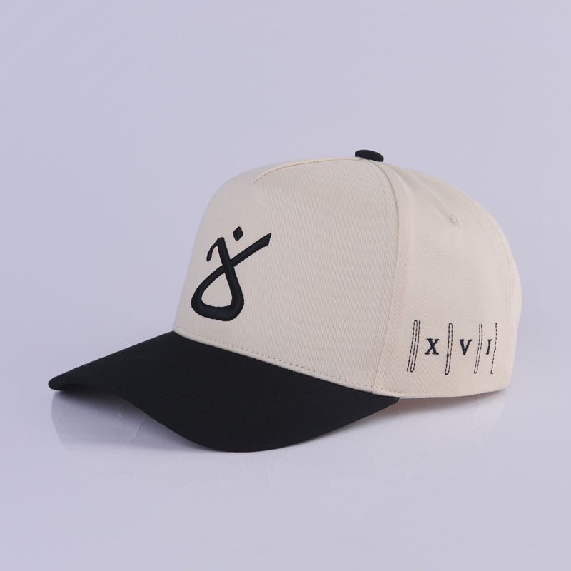 Beige Black Two Tone 3D Embroidered Cotton Twill Baseball Cap