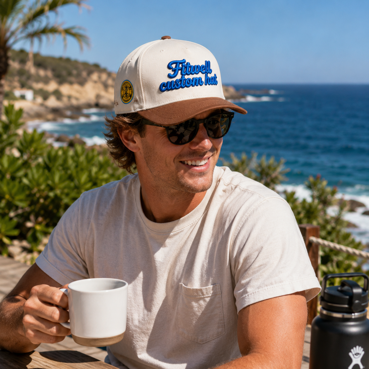 Cream and Brown 3D Embroidered Dad Script Five-Panel Baseball Cap