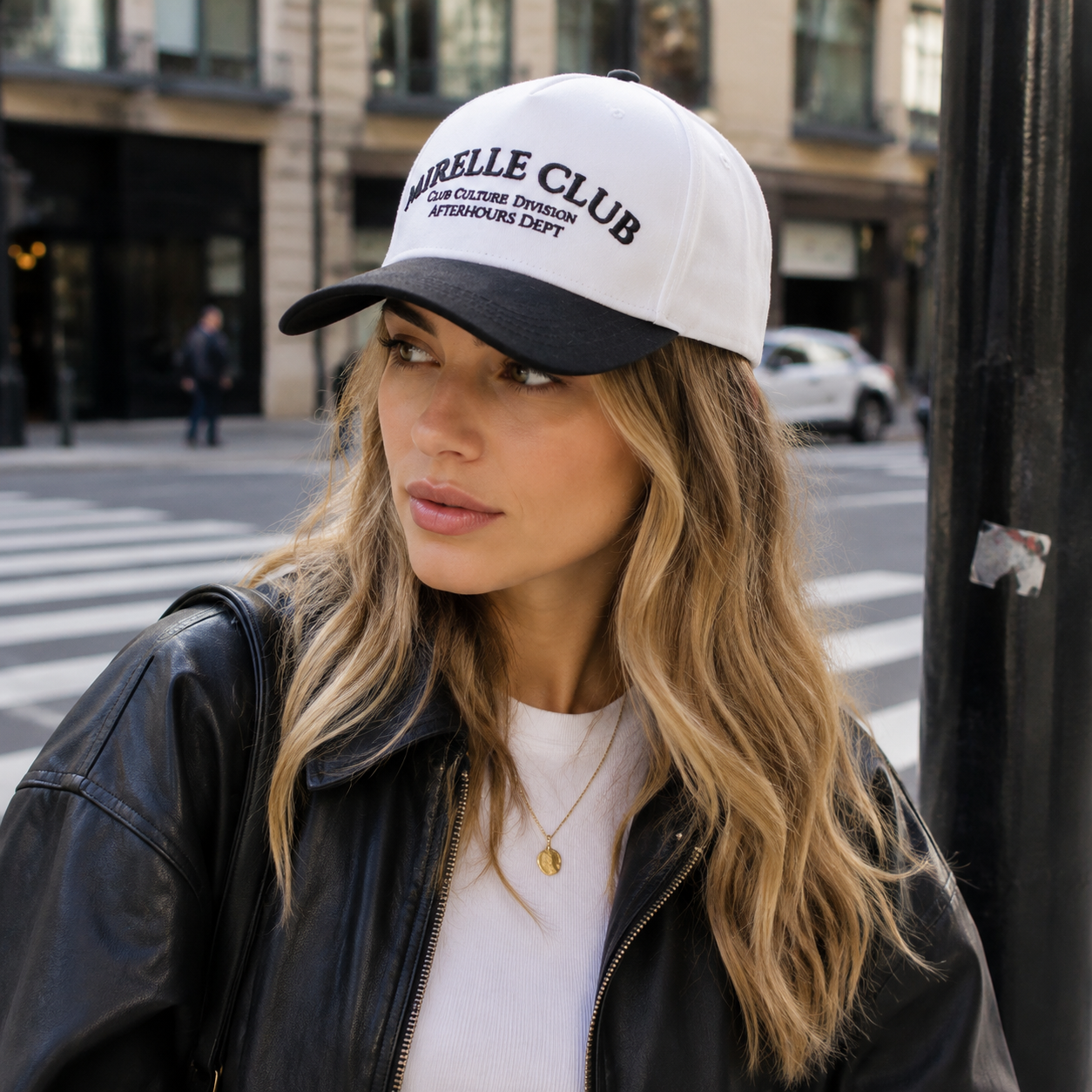 Mirelle Club Black Brim Embroidered Baseball Cap