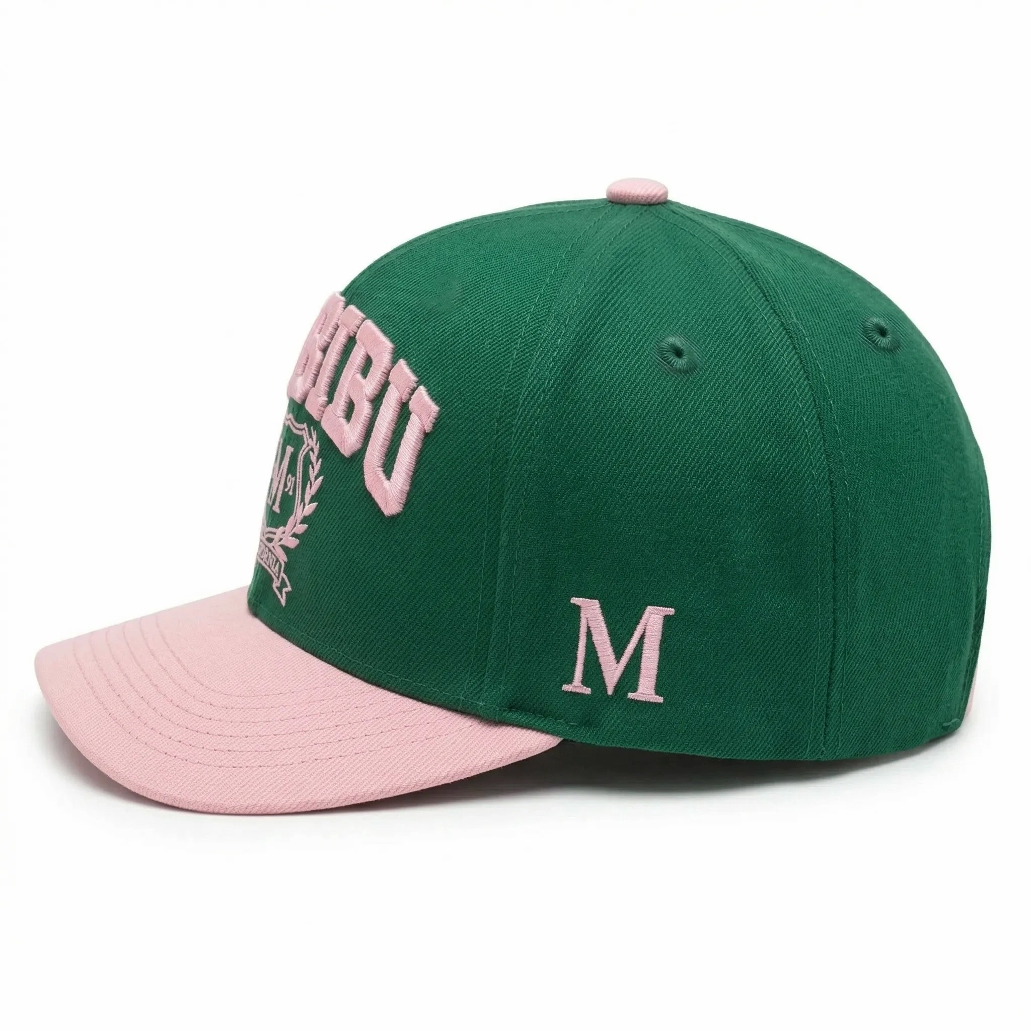 Emerald Green and Blush Pink Malibu 3D Embroidered Five-Panel Baseball Cap