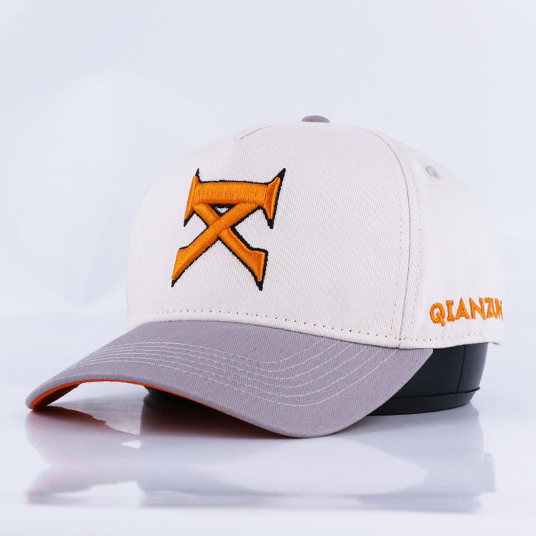 White and Gray Two Tone Cotton Baseball Cap with 3D Orange Embroidered Logo