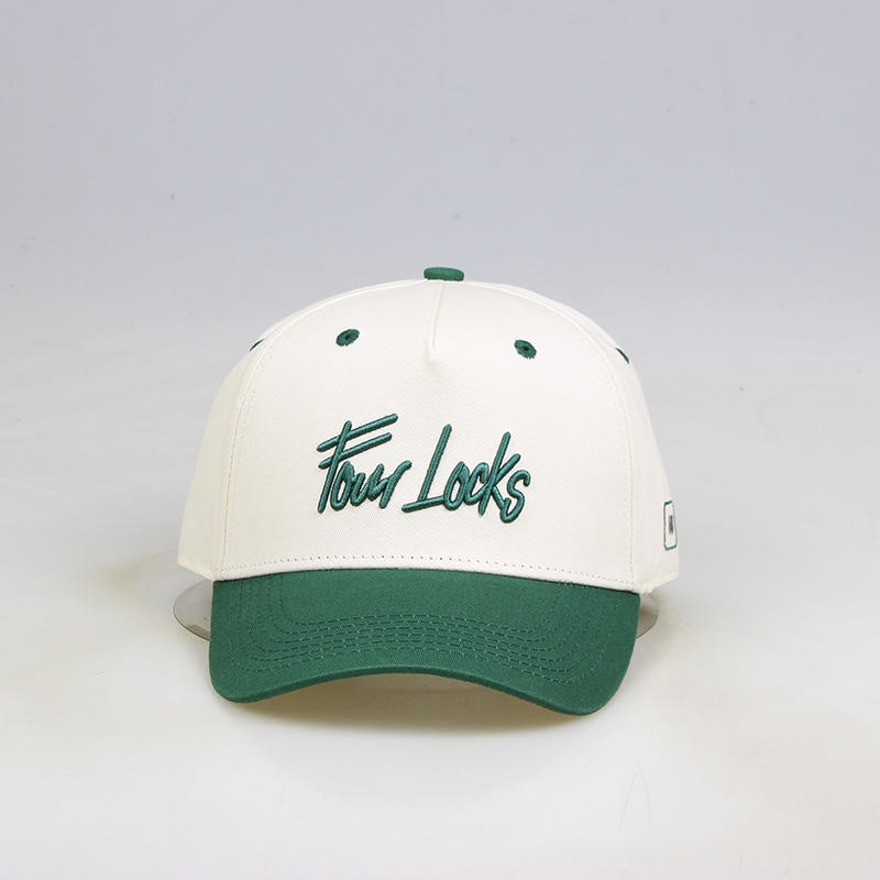 Four Locks Green and White Two Tone 5 Panel Baseball Cap with Embroidered Script Logo