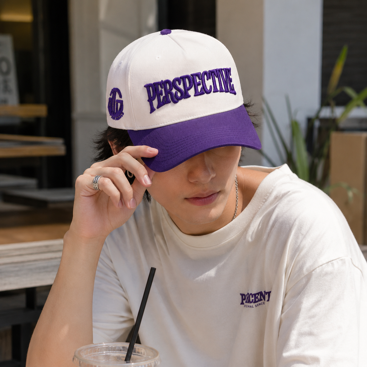 Perspective Purple and Cream Two-Tone 3D Embroidered Baseball Cap