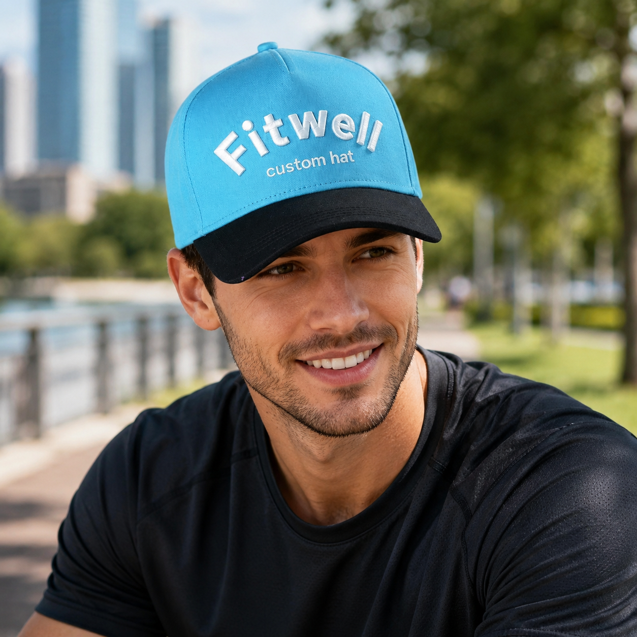 Aqua Blue Two-Tone Cotton Twill Baseball Cap with Raised Embroidery