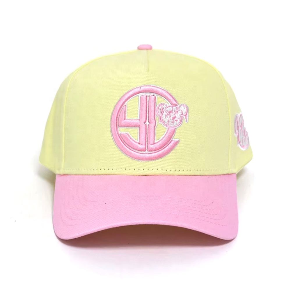 Pastel Yellow and Pink 3D Logo Embroidered Cotton Twill Baseball Cap