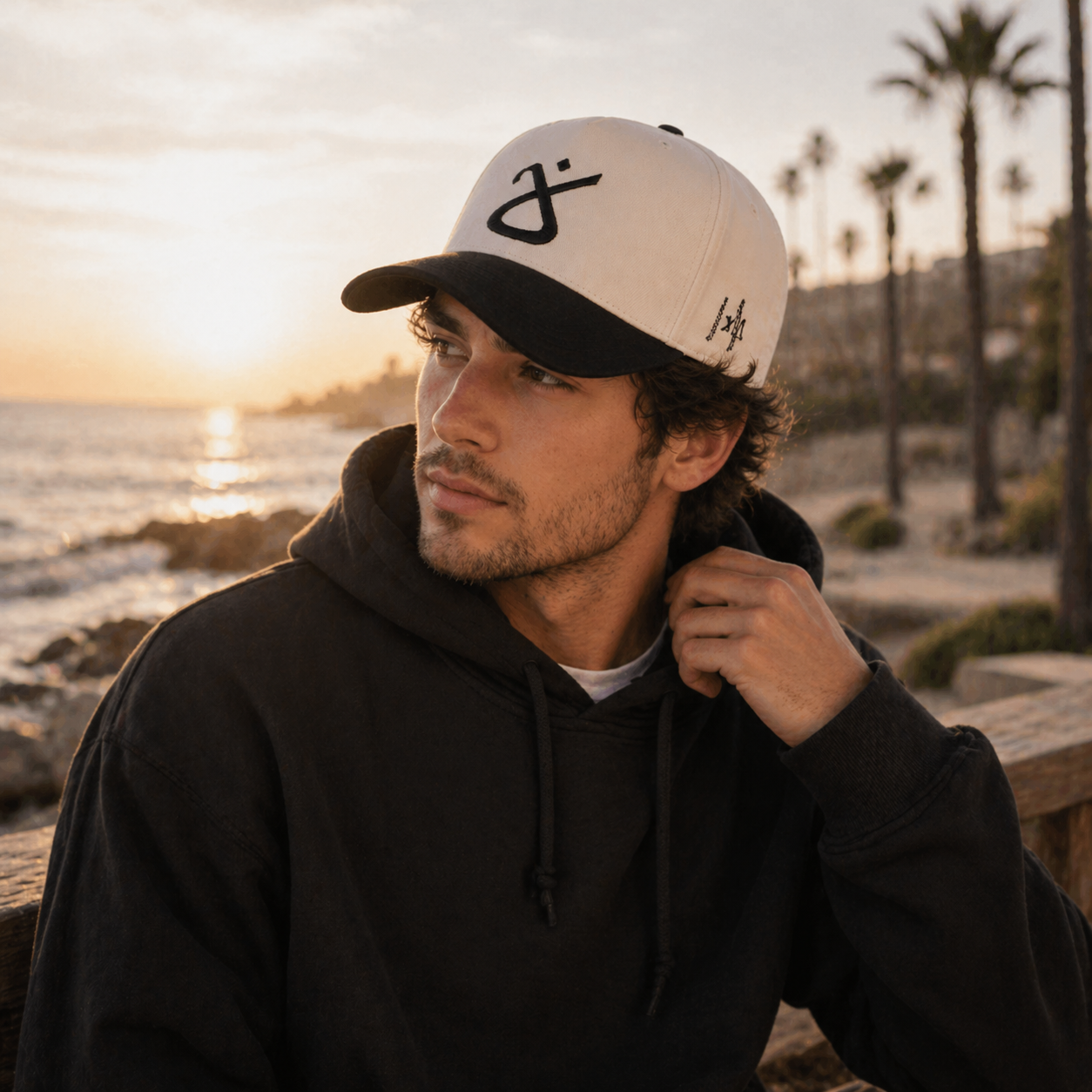 Beige Black Two Tone 3D Embroidered Cotton Twill Baseball Cap