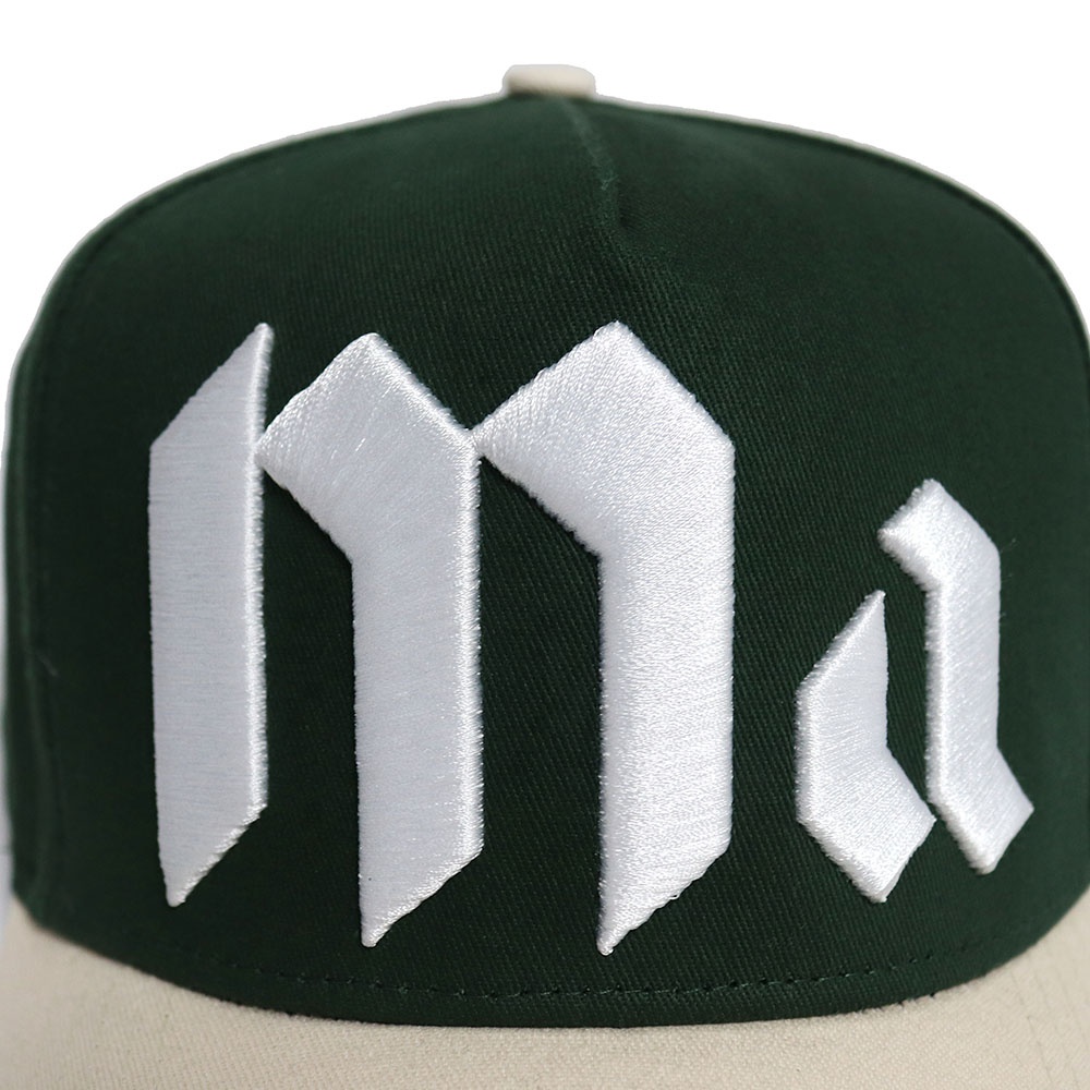 Green Beige Two Tone 3D Embroidered Gothic Letter Baseball Cap Cotton Twill Hat