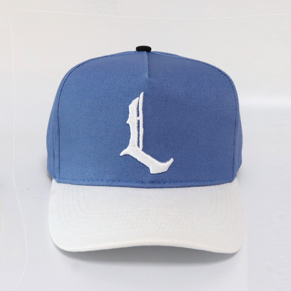 Blue and White Monogram Embroidered Cotton Twill Cap