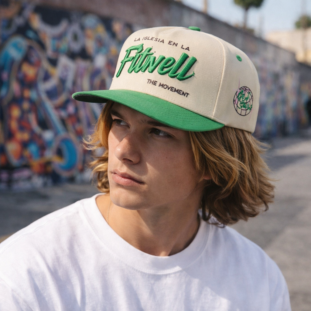 Green and Cream 3D Embroidered Script Logo Cotton Twill Baseball Cap