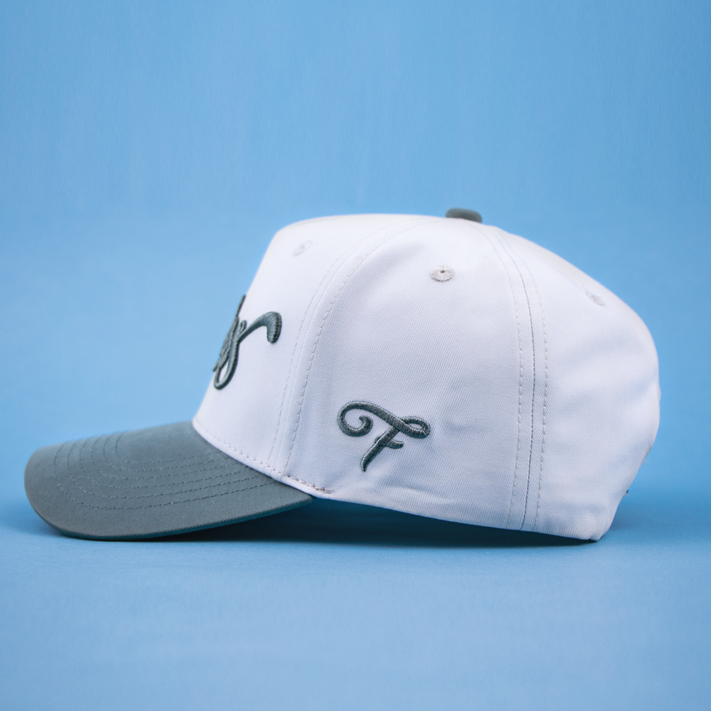 White Slate Gray Timeless Script Embroidered Curved Brim Baseball Cap