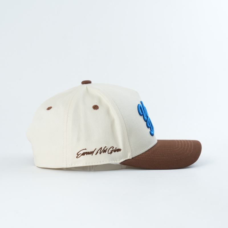 Cream and Brown 3D Embroidered Dad Script Five-Panel Baseball Cap
