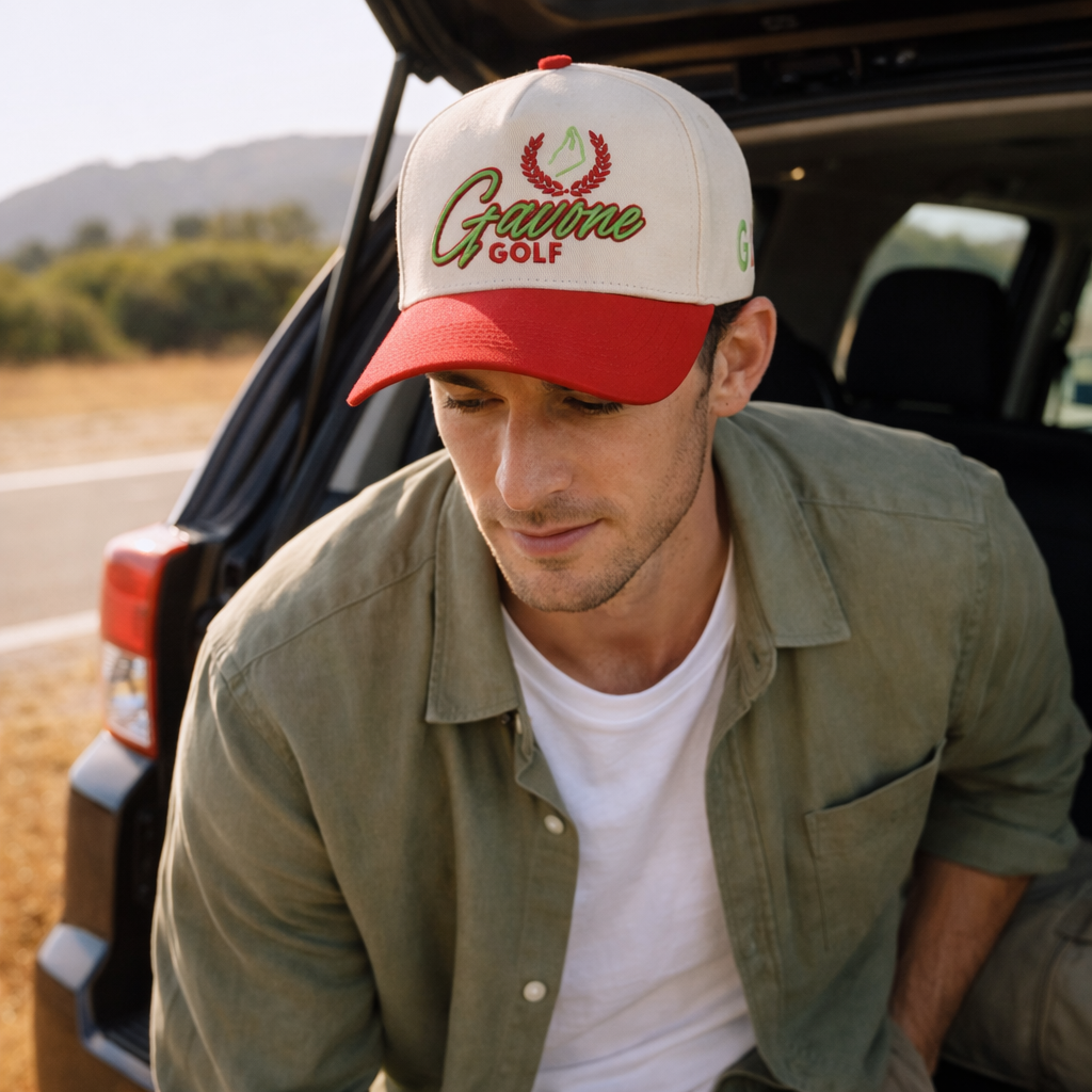 Two Tone Embroidered Golf Script Baseball Cap