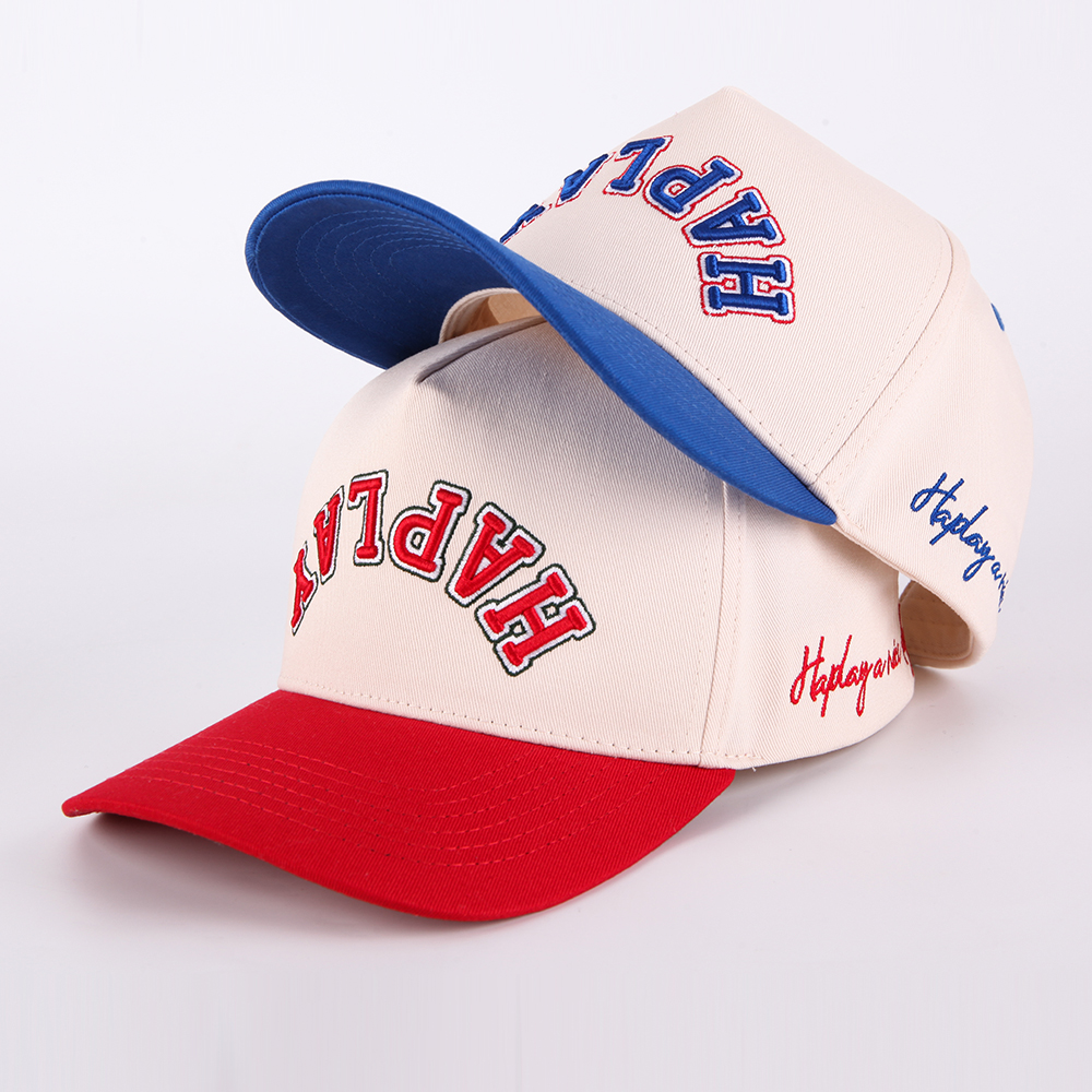 Two-Tone Embroidered HAPPY 5-Panel Cotton Baseball Cap