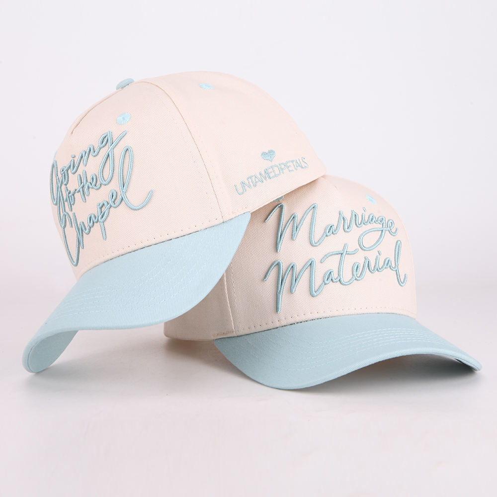 Two Tone Cotton Twill Baseball Cap with Raised Script Embroidery