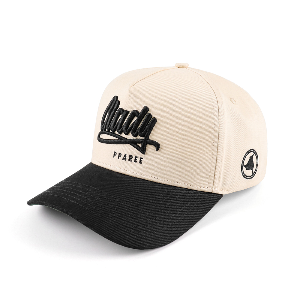 Cream Black Two Tone 3D Script Embroidered Baseball Cap