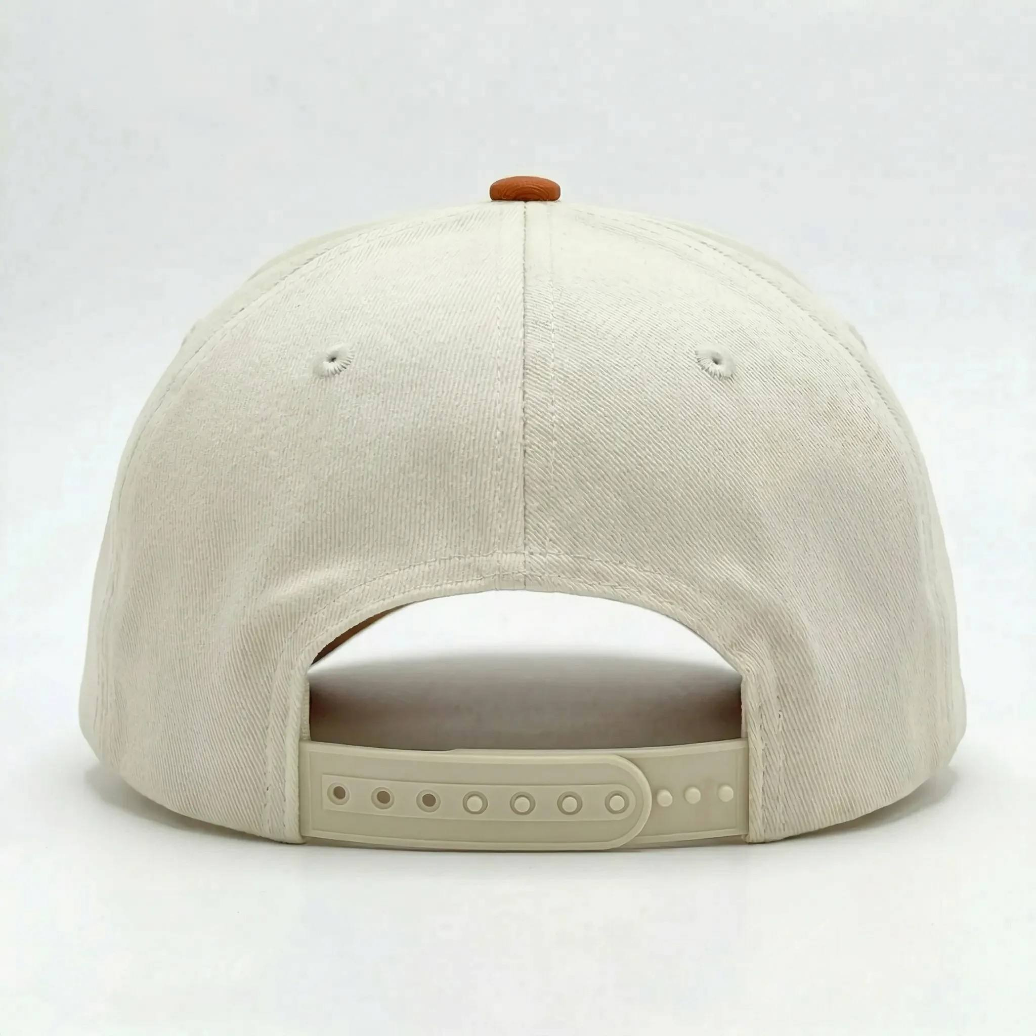 Cream and Rust Five-Panel Twill Cap with Multicolor Puff Slogan Embroidery