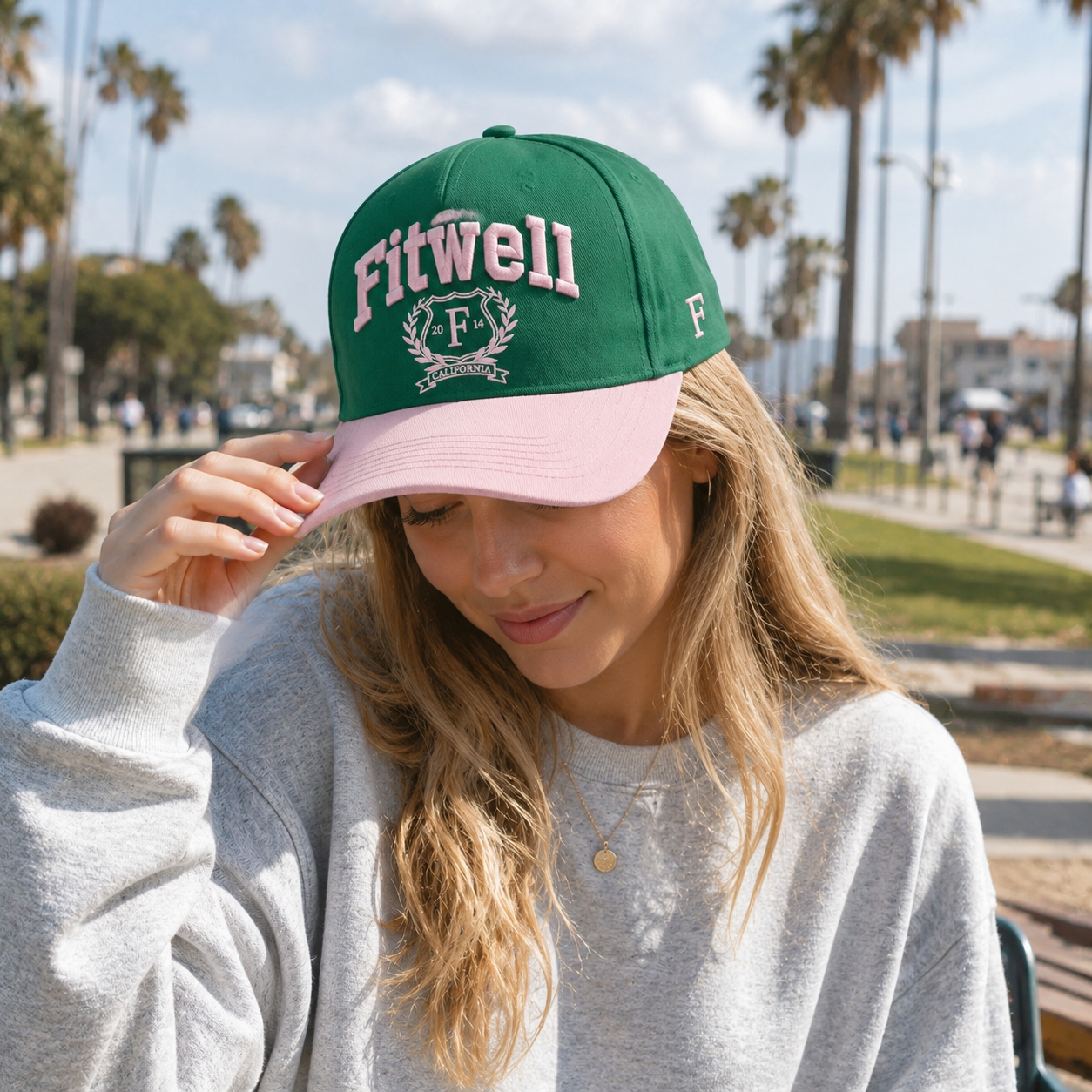 Emerald Green and Blush Pink Malibu 3D Embroidered Five-Panel Baseball Cap