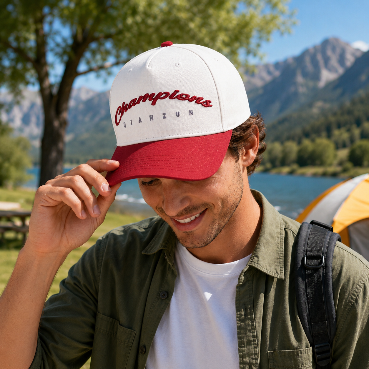 Ivory Red Champions Script Embroidered Baseball Cap
