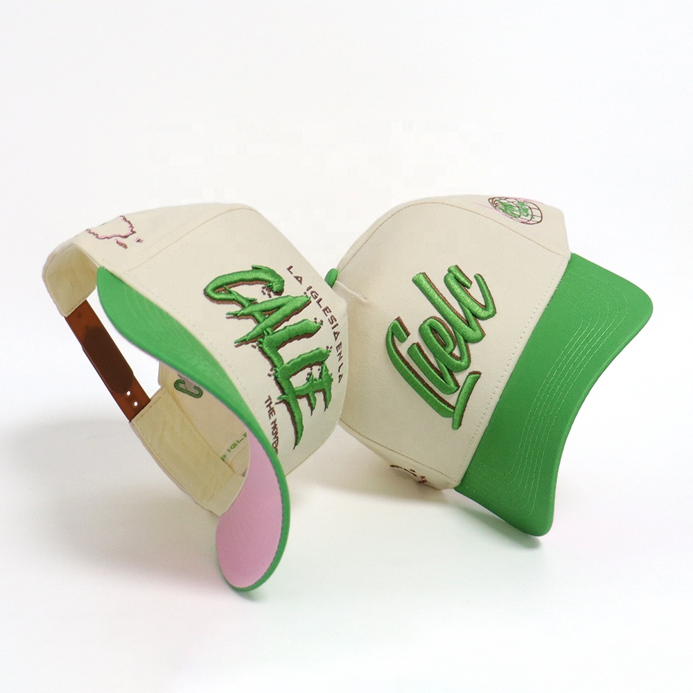 Green and Cream 3D Embroidered Script Logo Cotton Twill Baseball Cap