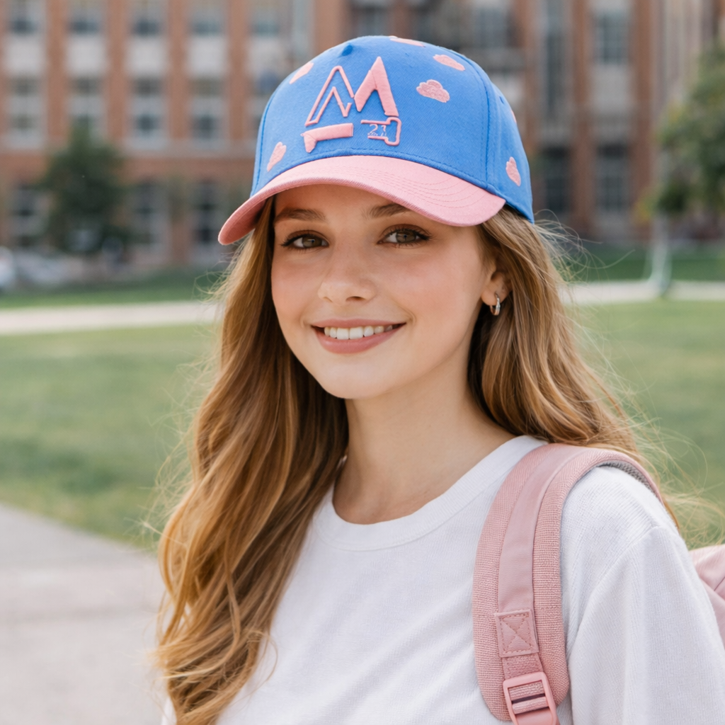 Blue Pink Two Tone Baseball Cap with 3D Embroidered Cloud Logo Hat