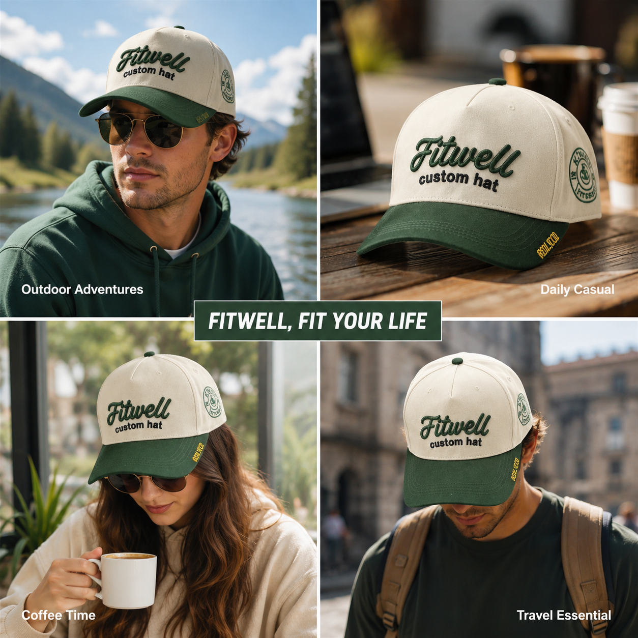 Cream and Forest Green Temescal Oakland 3D Embroidered Five-Panel Baseball Cap
