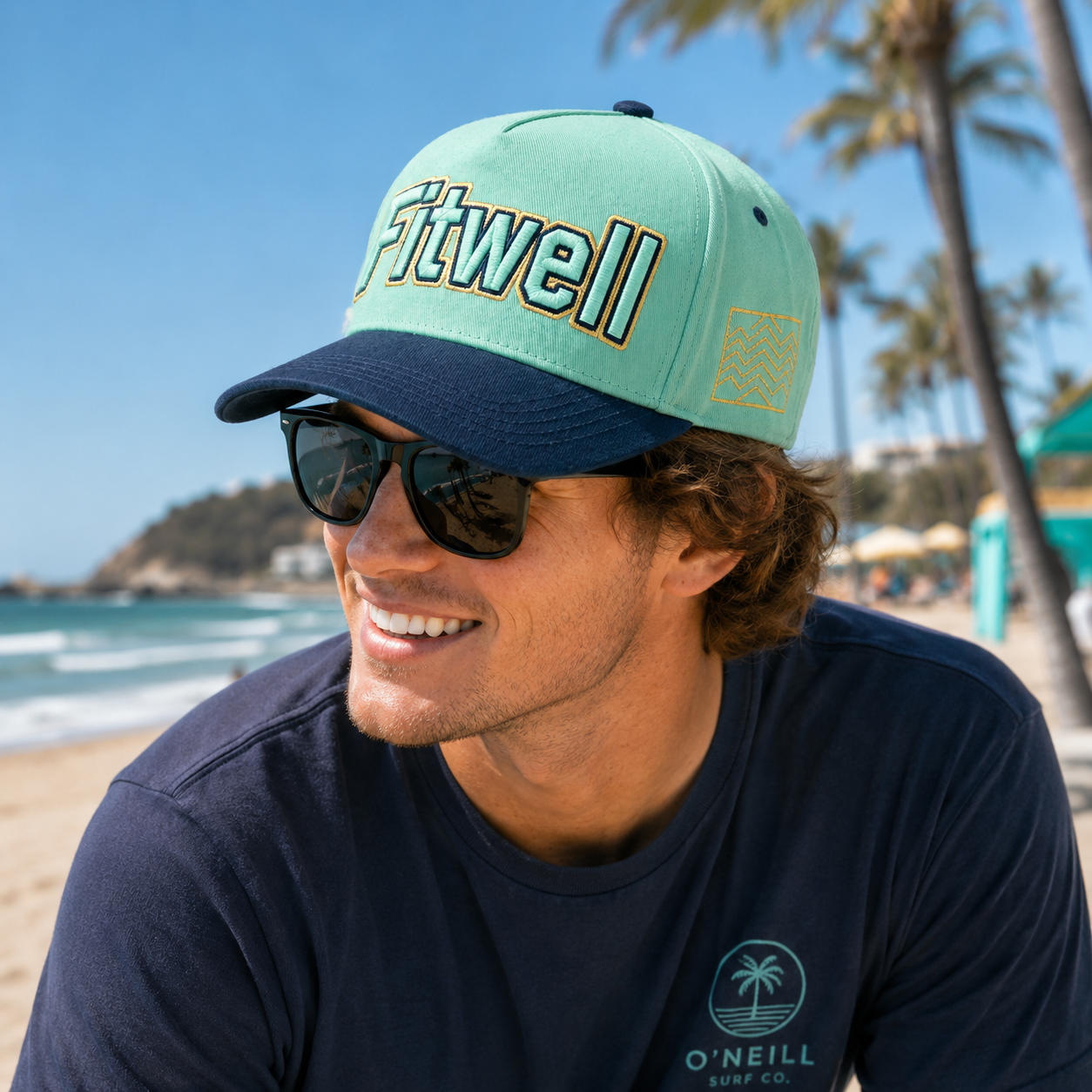 Mint Green and Navy Five-Panel Cotton Twill Cap with 3D SPRING Embroidery