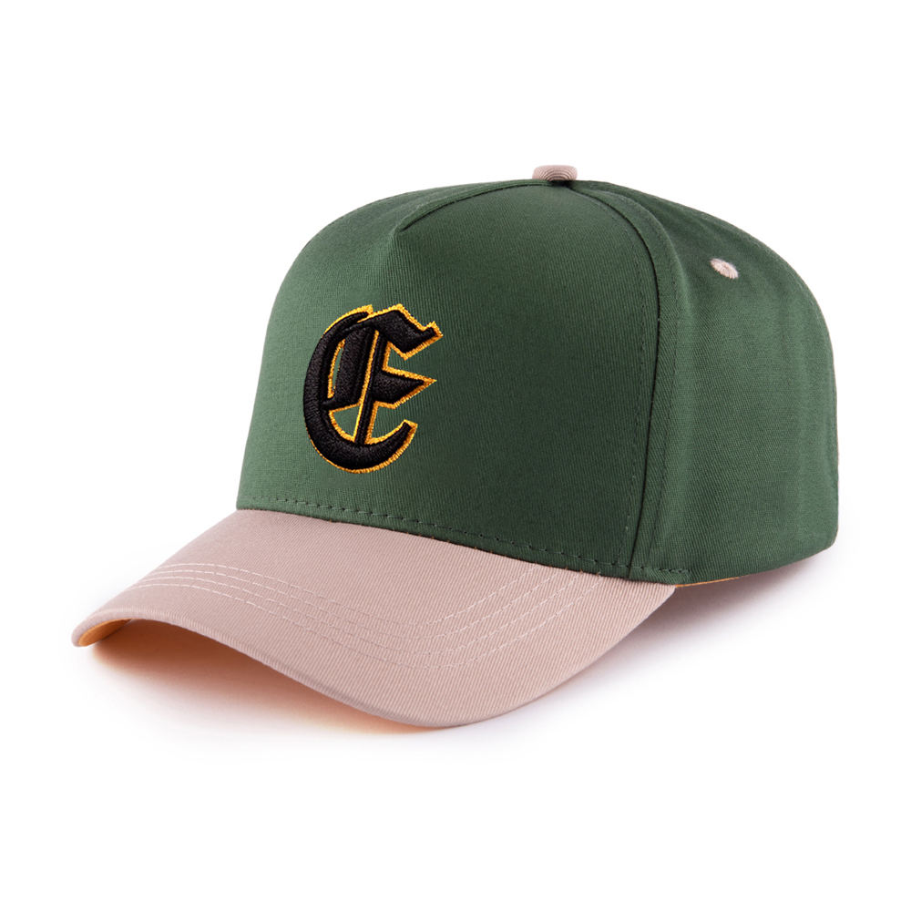 Two‑Tone Green Cotton Twill Baseball Cap with 3D CF Embroidery