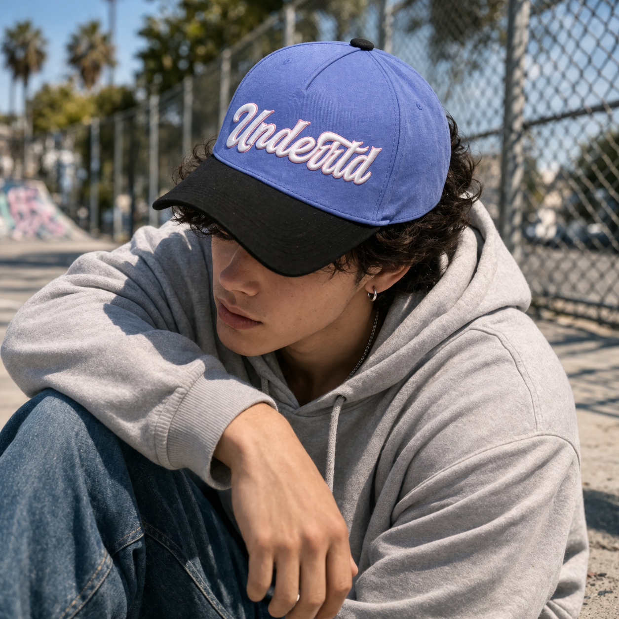 Two Tone 3D Embroidered Script Logo Cotton Twill 5 Panel Baseball Cap