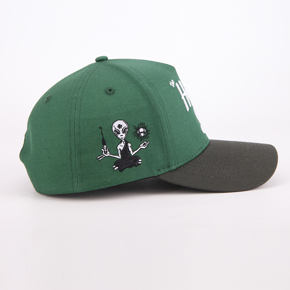 Green and Black Two Tone Baseball Cap with Raised Embroidered Logo