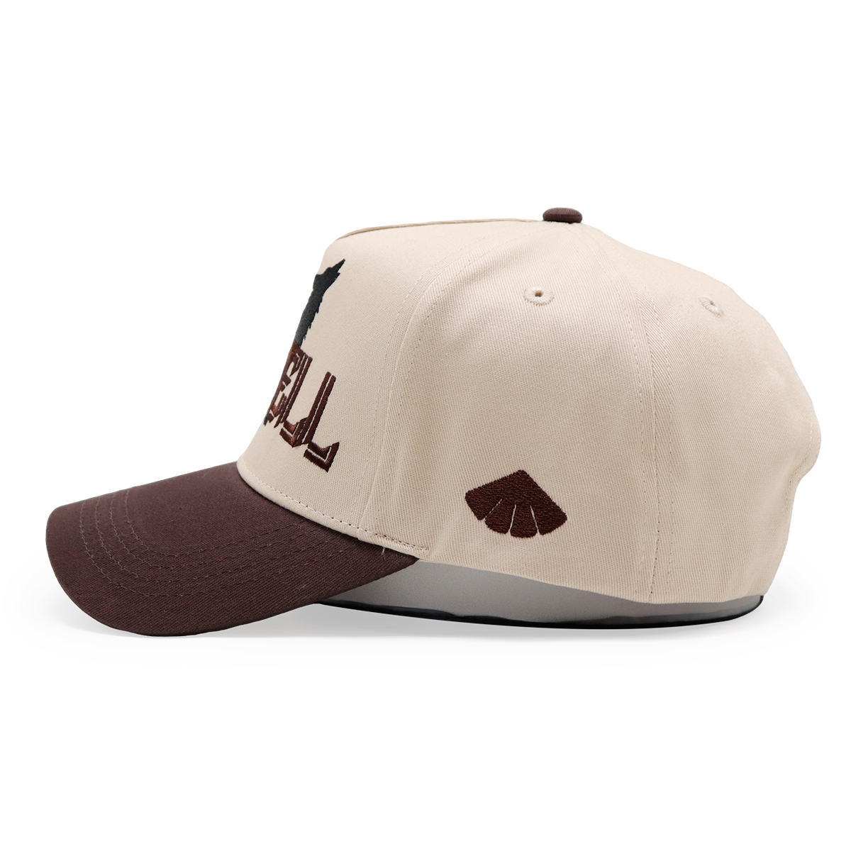 Beige and Brown Wolf Graphic Five-Panel Snapback Cap