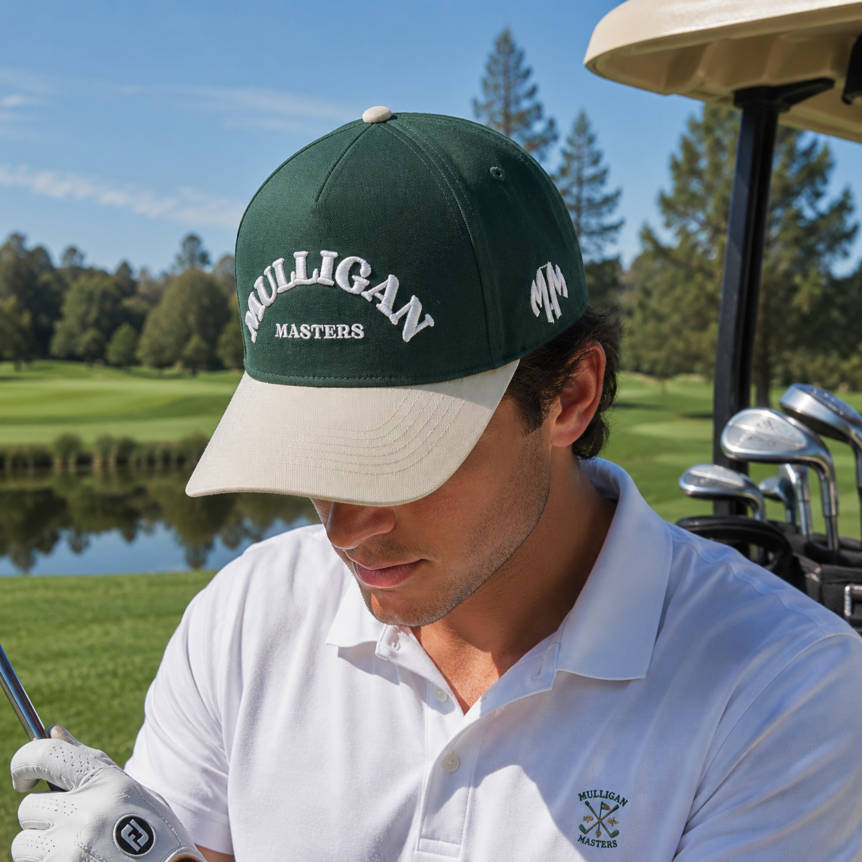 Two Tone Cotton Twill Baseball Cap with 3D Embroidered Mulligan Masters Logo